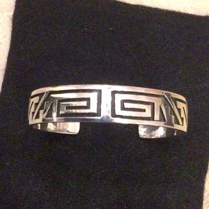 Lawrence Saufkie Hopi Overlay Sterling Bracelet